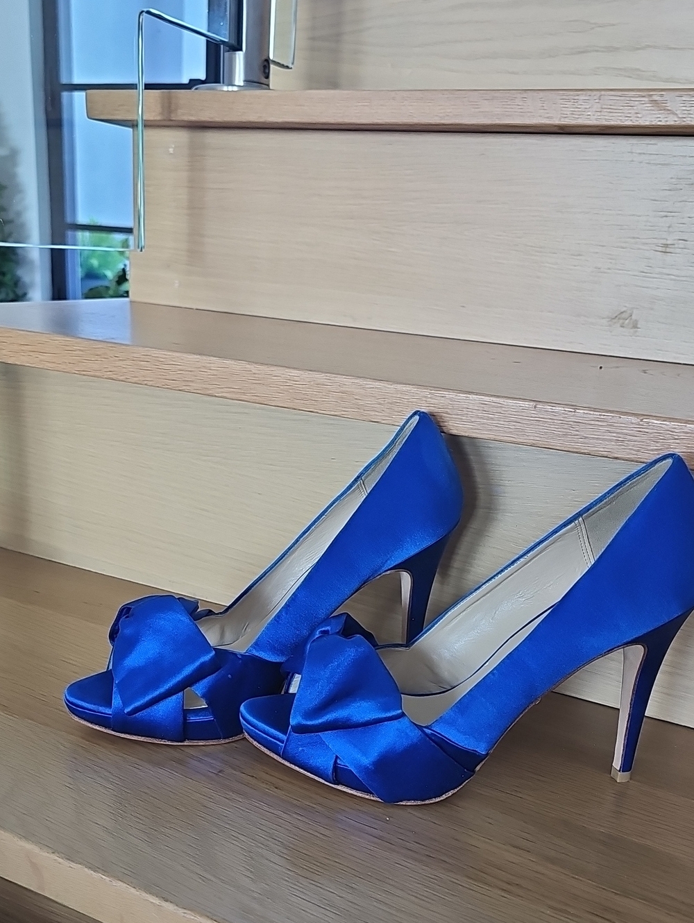 Women's Royal Blue Satin Peep-Toe Heel with Bow
